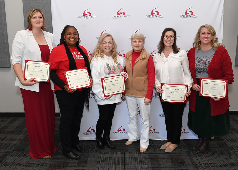 Dr. Kathy Murphy, middle, is pictured with Alumni Association award winners. They are, from left, Hollie Bonds, Baisha Woody, Pam Clough, Murphy, Jessica Slaten and Gerri Langley.