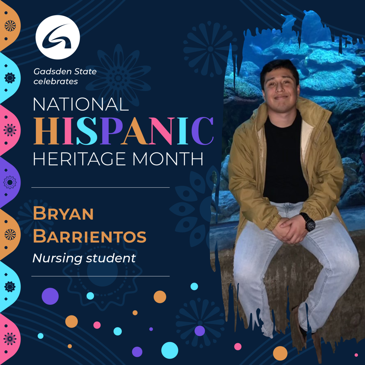 Hispanic Heritage Month logo and photo of Bryan Barrientos