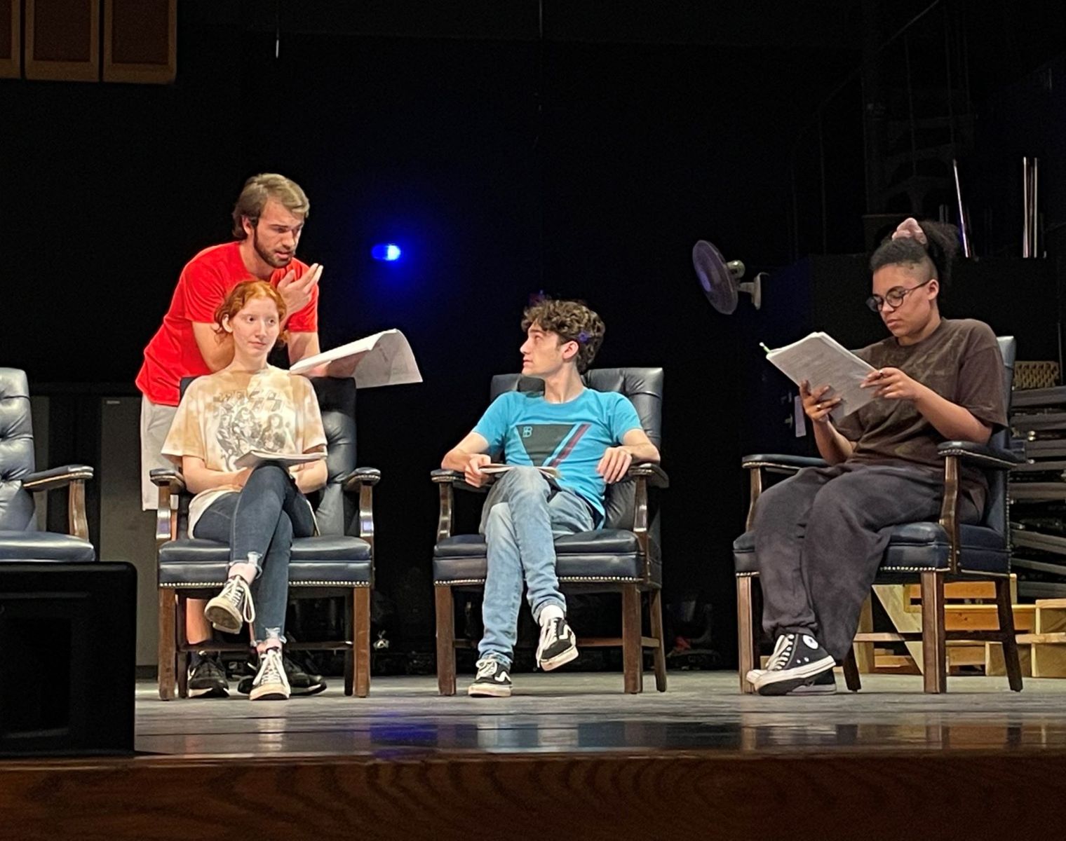 Josh Kimbril, Katie Lawler, Jonas Abernathy and Olivia Harp rehearsing The Great Gatsby
