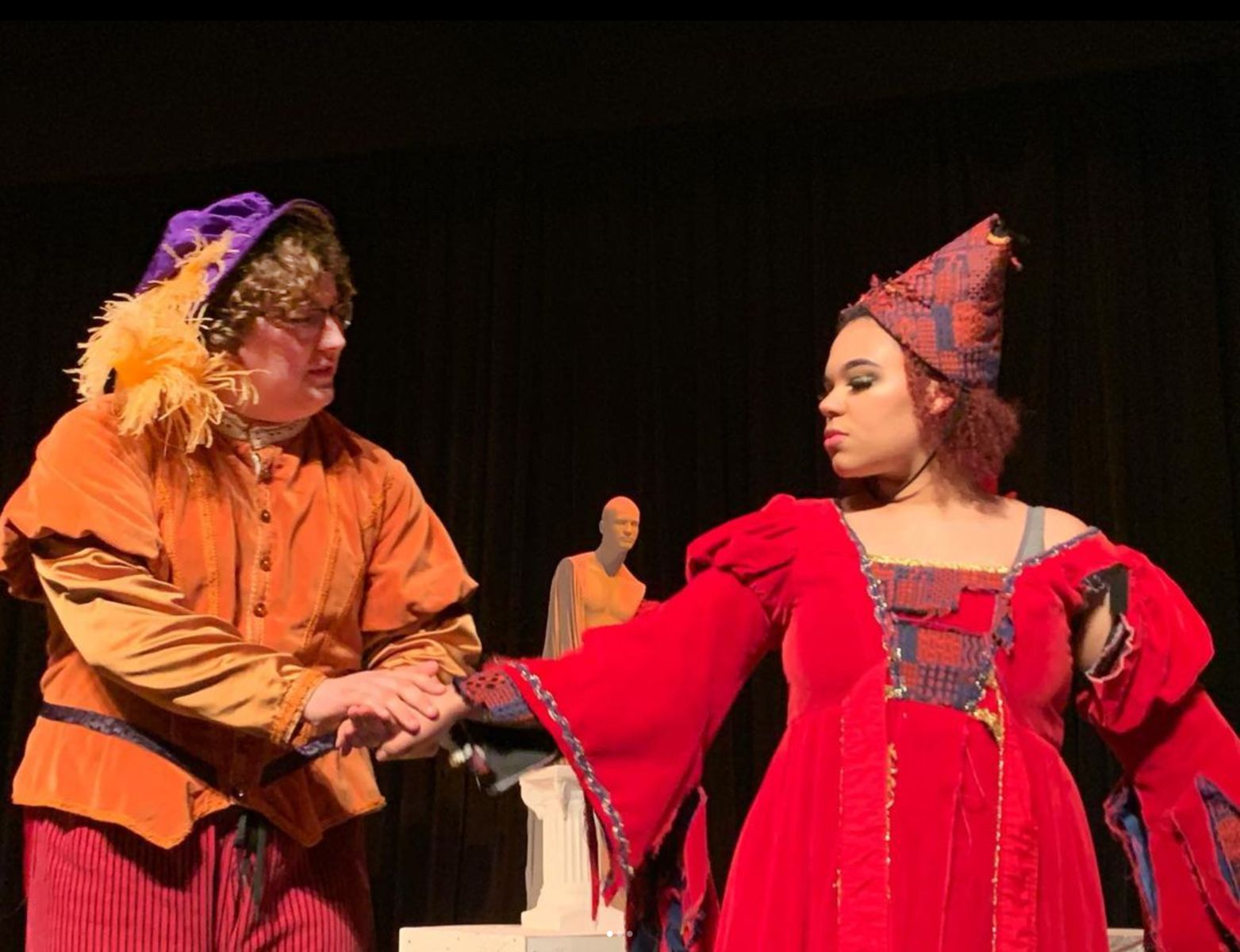 Gadsden State cast members Ryan Kelly, left, and Oli Harp rehearse a scene for the upcoming presentation of “The Taming of the Shrew” at Wallace Hall Fine Arts March 9-11. Two free performances will be presented at 5 p.m. March 16 at the Ayers Campus in Anniston and March 18 on the small stage near the church at Noccalula Falls Park in Gadsden.